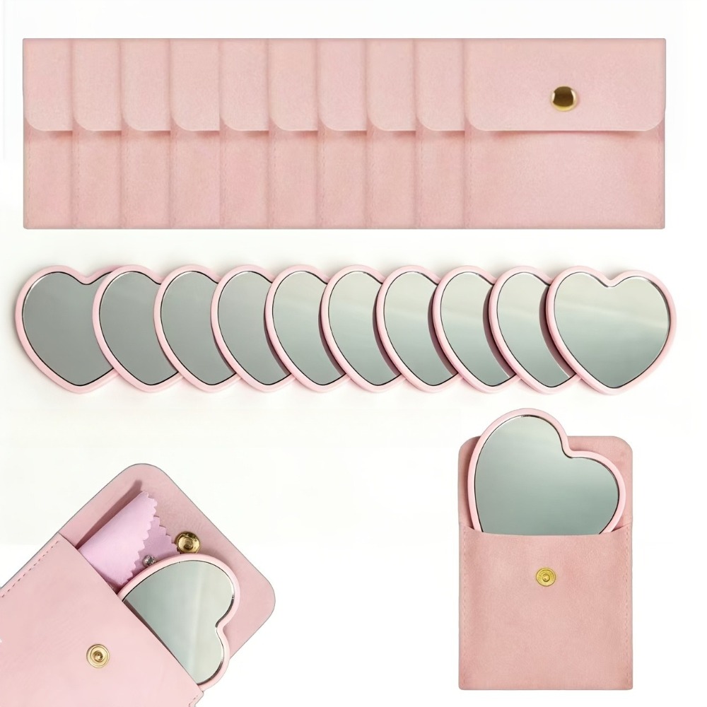 Travel Accessories Pink - 10/20/30 Sets Herzförmiger Rosa Glas-Schminkspiegel mit