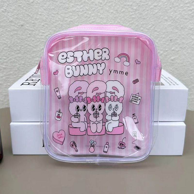Travel Accessories Pink - Niedliche Esther Bunny transparente Make-up-Tasche mit