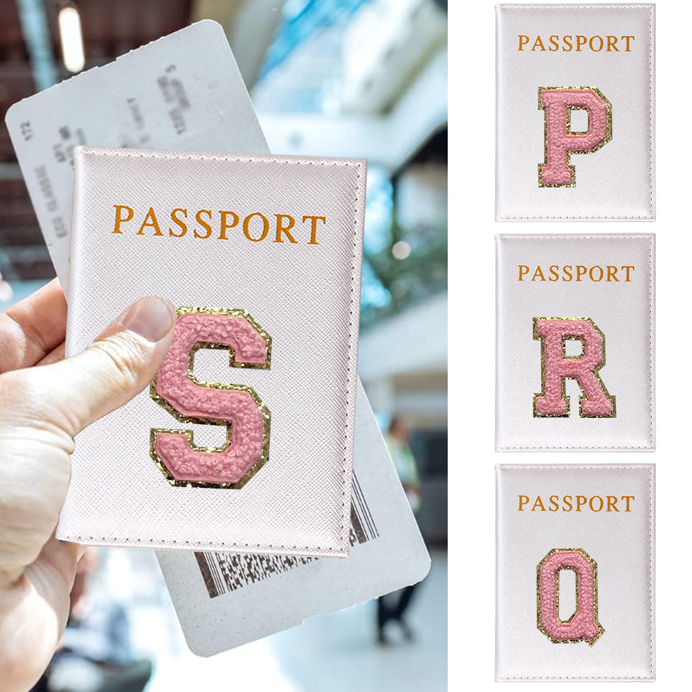 Travel Accessories Pink - Reisepasshüllen aus PU-Leder, Kartenetui, rosa Buchstaben-Serie,