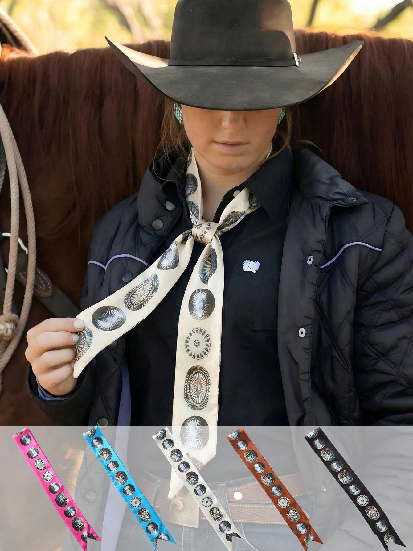Travel Accessories Bag For Women - 1 Stück Western-Stil Cowgirl-Schal/Schleife, vielseitiger Seidenhalstuch,
