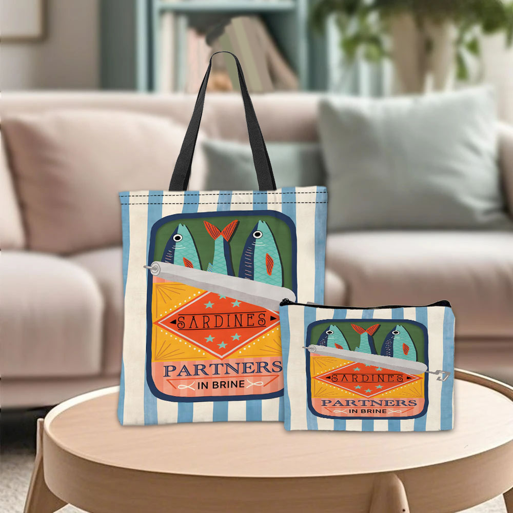 Travel Packing Accessories - Sardine Partners Grafik-Handtasche, Kosmetiktasche, Kombinationstaschen, Retro-Marine,