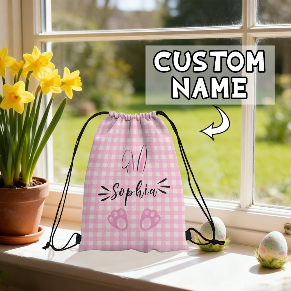 Travel Accessories Pink - Personalisierter Oster-Hasen-Rucksack mit Kordelzug, Individueller Name,